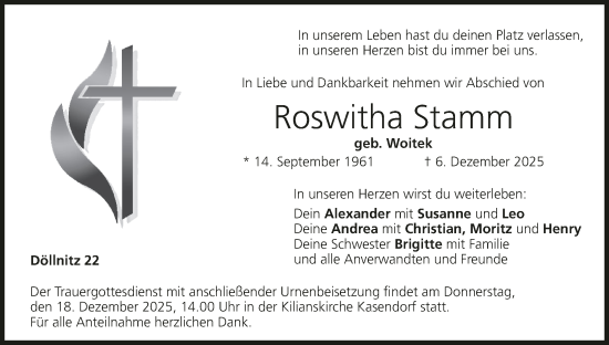 Anzeige von Roswitha Stamm von MGO