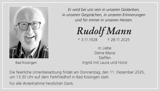 Anzeige von Rudolf Mann von MGO