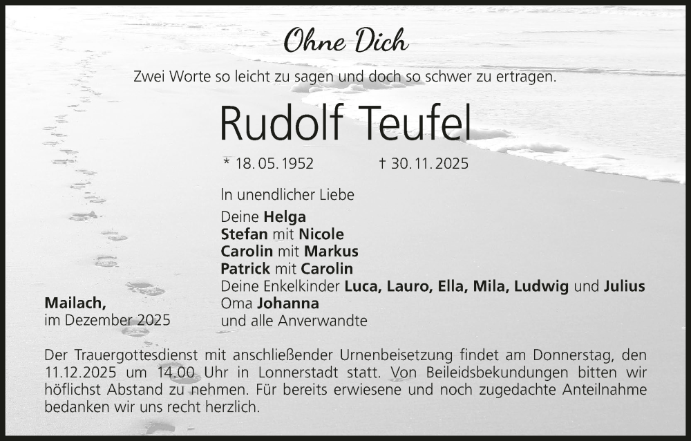 Traueranzeige für Rudolf Teufel vom 09.12.2025 aus MGO
