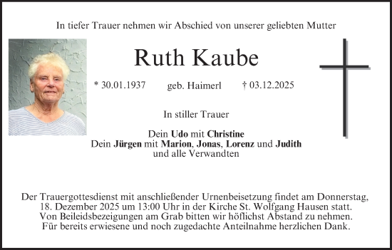 Anzeige von Ruth Kaube von MGO