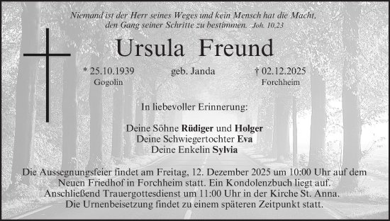 Anzeige von Ursula Freund von MGO