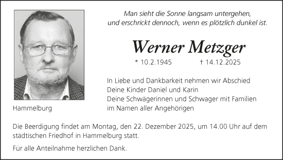 Anzeige von Werner Metzger von MGO