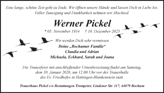 Anzeige von Werner Pickel von MGO