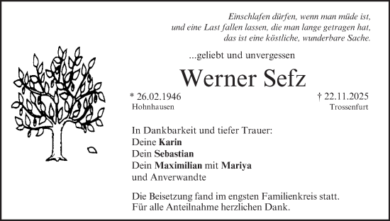 Anzeige von Werner Sefz von MGO