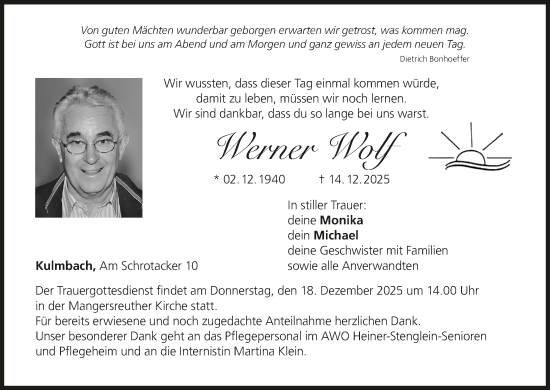 Anzeige von Werner Wolf von MGO