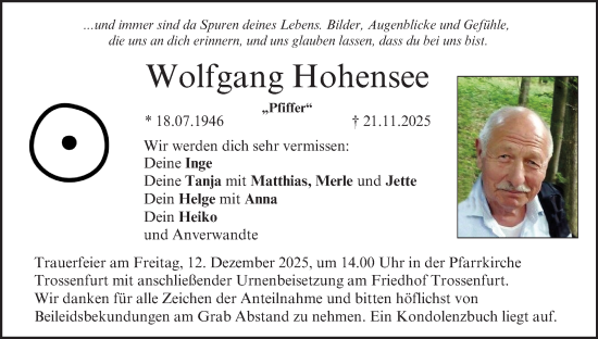Anzeige von Wolfgang Hohensee von MGO