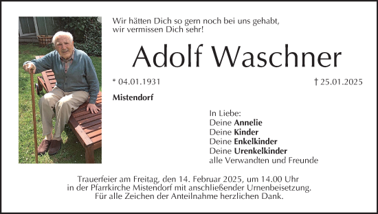 Anzeige von Adolf Waschner von MGO