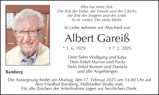 Anzeige von Albert Gareiß von MGO
