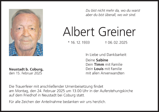 Anzeige von Albert Greiner von MGO