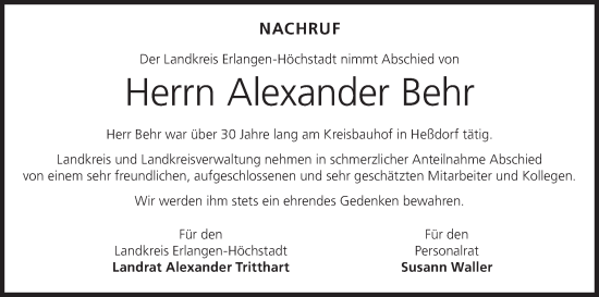 Anzeige von Alexander Behr von MGO
