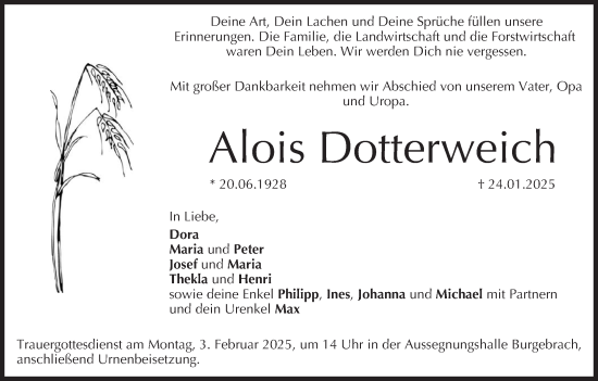 Anzeige von Alois Dotterweich von MGO