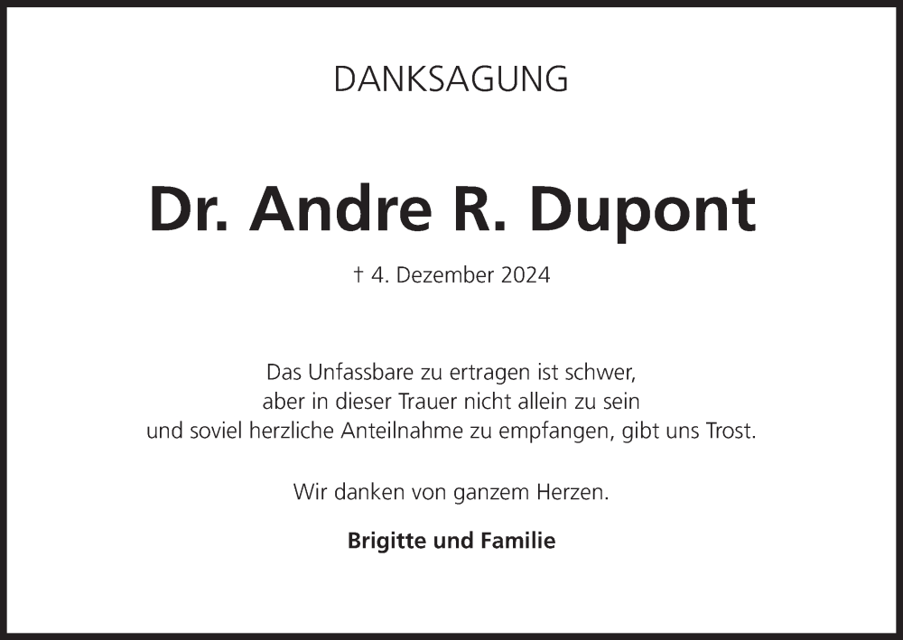  Traueranzeige für Andre  Dupont vom 01.02.2025 aus MGO