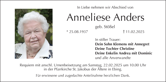 Anzeige von Anneliese Anders von MGO