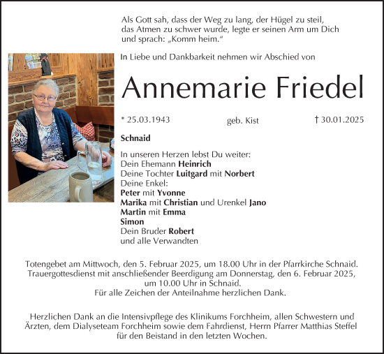 Anzeige von Annemarie Friedel von MGO