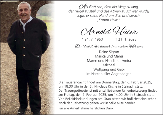 Anzeige von Arnold Hüter von MGO