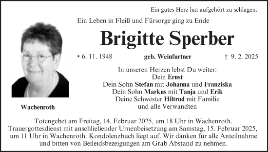 Anzeige von Brigitte Sperber von MGO