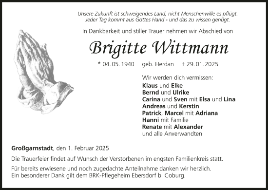 Anzeige von Brigitte Wittmann von MGO