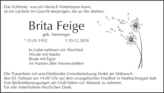 Anzeige von Brita Feige von MGO