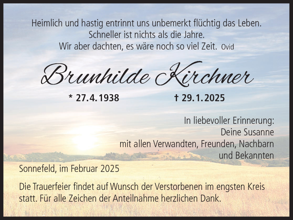  Traueranzeige für Brunhilde Kirchner vom 01.02.2025 aus MGO