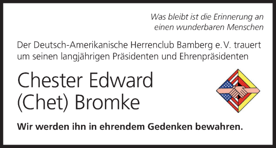 Anzeige von Chester Edward Bromke von MGO