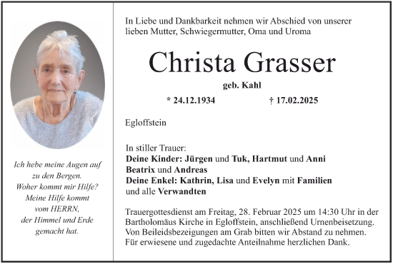 Anzeige von Christa Grasser von MGO