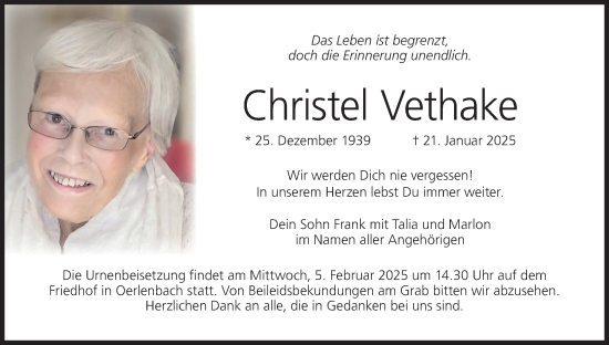 Anzeige von Christel Vethake von MGO