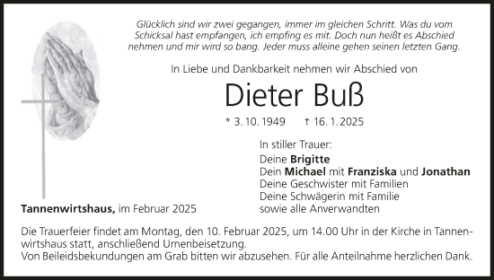 Anzeige von Dieter Buß von MGO