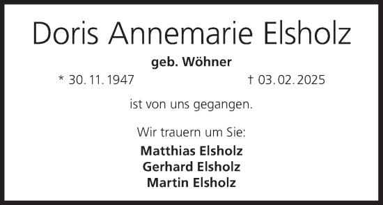 Anzeige von Doris Annemarie Elsholz von MGO