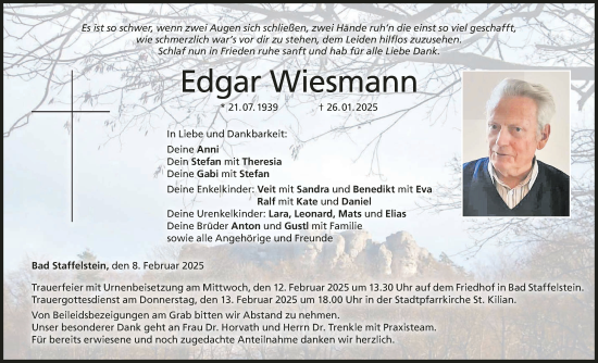 Anzeige von Edgar Wiesmann von MGO