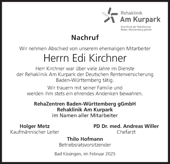 Anzeige von Edi Kirchner von MGO