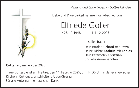 Anzeige von Elfriede Goller von MGO