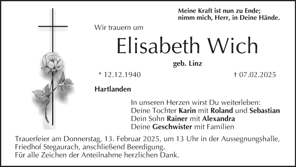 Traueranzeige für Elisabeth Wich vom 11.02.2025 aus MGO