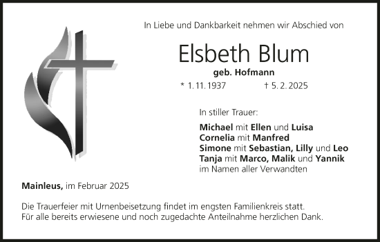 Anzeige von Elsbeth Blum von MGO