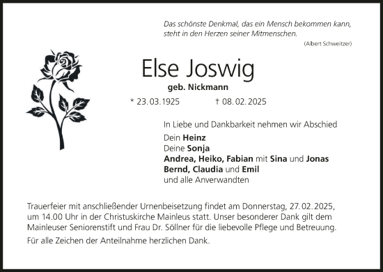 Anzeige von Else Joswig von MGO