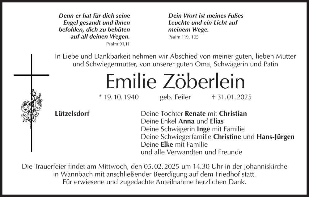  Traueranzeige für Emilie Zöberlein vom 04.02.2025 aus MGO