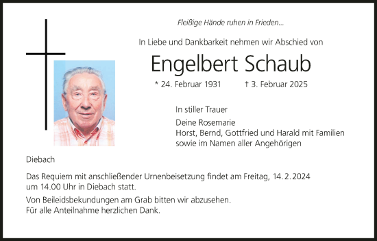 Anzeige von Engelbert Schaub von MGO