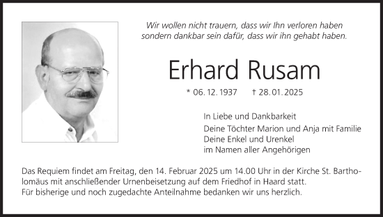 Anzeige von Erhard Rusam von MGO
