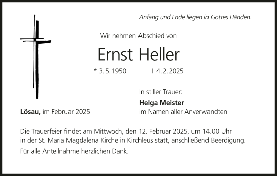 Anzeige von Ernst Heller von MGO