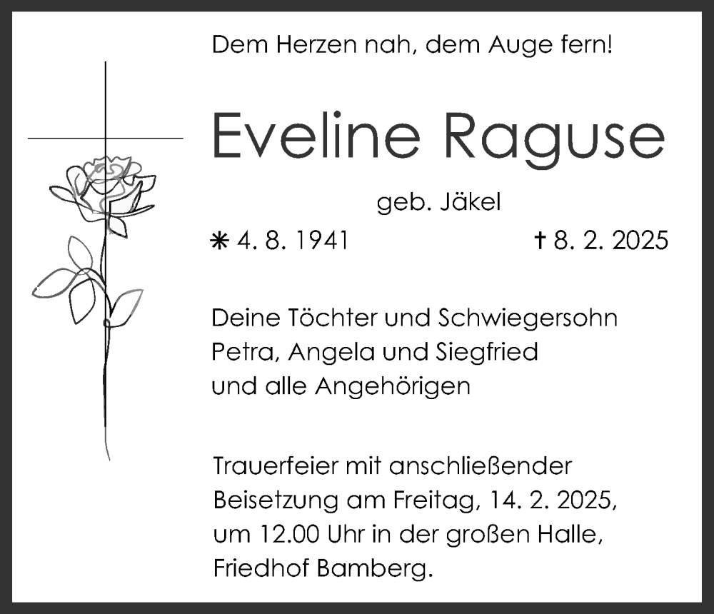  Traueranzeige für Eveline Raguse vom 12.02.2025 aus MGO