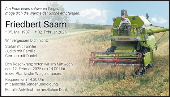 Anzeige von Friedbert Saam von MGO