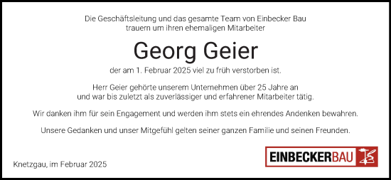 Anzeige von Georg Geier von MGO
