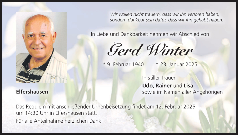  Traueranzeige für Gerd Winter vom 01.02.2025 aus MGO