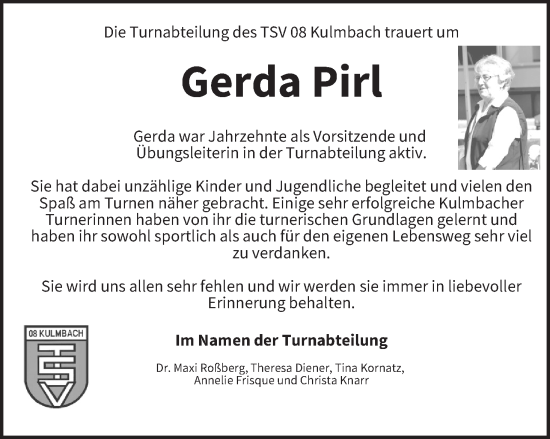 Anzeige von Gerda Pirl von MGO