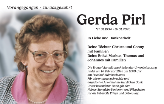 Anzeige von Gerda Pirl von MGO