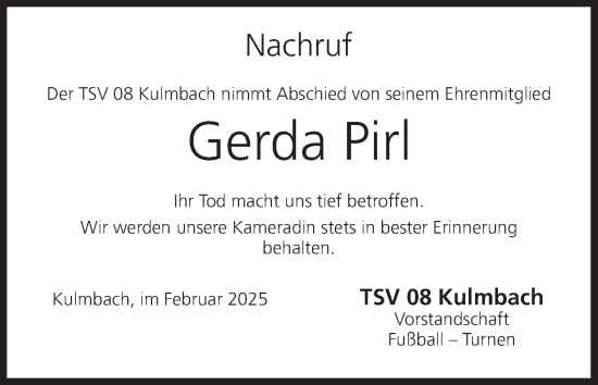 Anzeige von Gerda Pirl von MGO