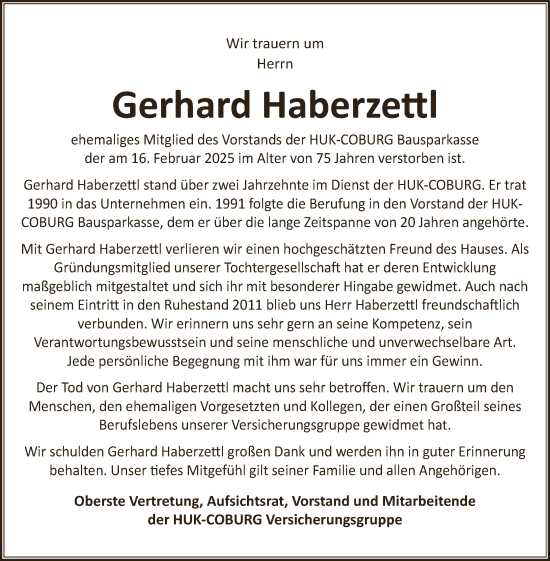 Anzeige von Gerhard Haberzettl von MGO