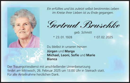 Anzeige von Gertrud Bruschke von MGO