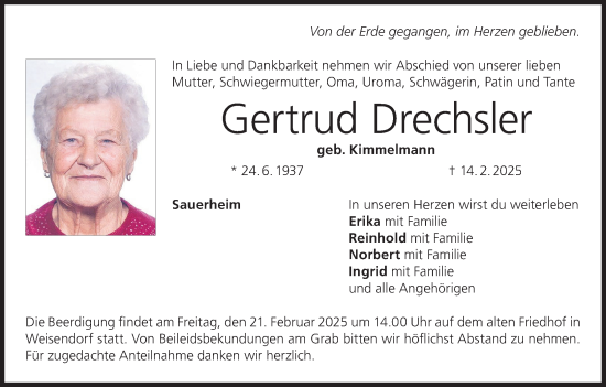 Anzeige von Gertrud Drechsler von MGO