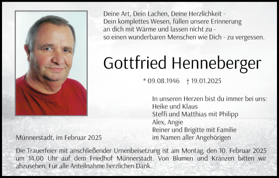 Anzeige von Gottfried Henneberger von MGO