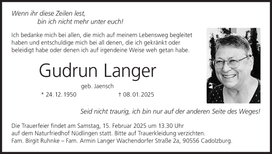 Anzeige von Gudrun Langer von MGO